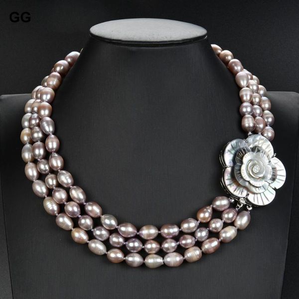 

chokers jk 18'' 3 strands purple rice pearl necklace, Golden;silver