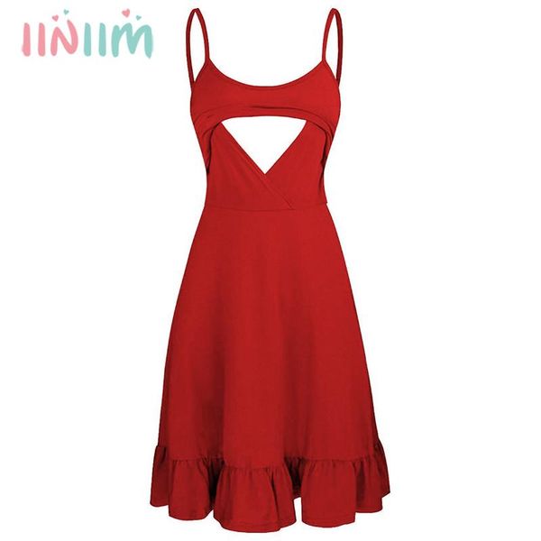 

maternity dresses women's tunic breastfeeding dress summer sleeveless nursing pregnancy clothes lady ruffled slip, White