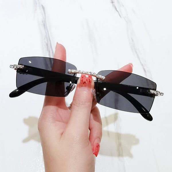 

sunglasses fashion rimless women 2021 rectangle steampunk sun glasses crystal vintage rhinestone eyeglasses oculos, White;black