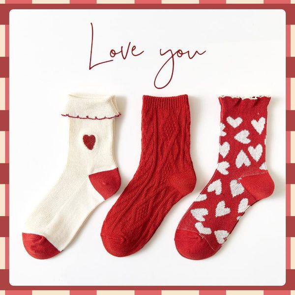 Sports Socks Classic Style Cotton Year Casual Mulher Sock Lucky Ladies For Women Red Happy Sox Sox Warm Fashion Hosiery Gifts