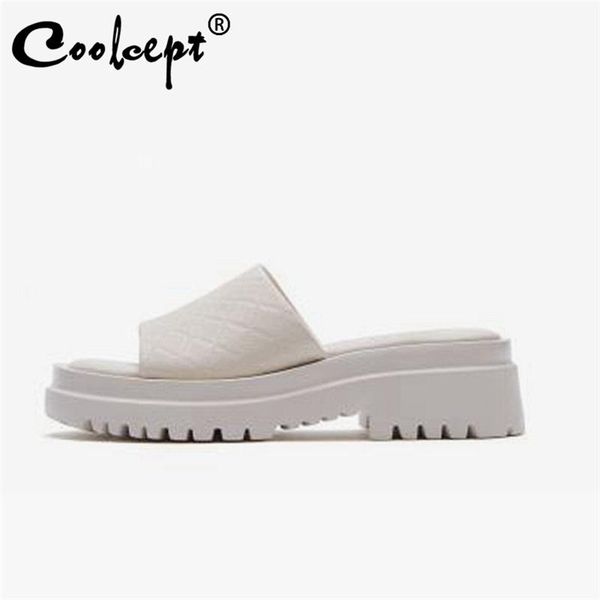 

coolcept new summer women sandals square heel slip on shoes solid color casual fashion slippers female footwear size 35-40, Black