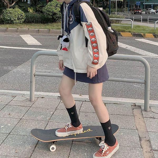 

kawaii sunscreen jacket female student korean summer 2021 new spring autumn coat girl stitching casual lovely panda print, Black;brown