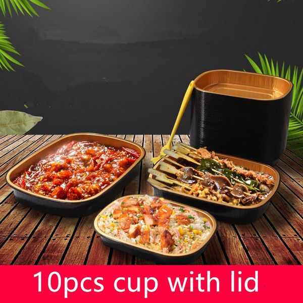 

disposable cups & straws 10pcs creative aluminum foil packaging bbq pinic party favors square cooking food container fruit salad lunch box w