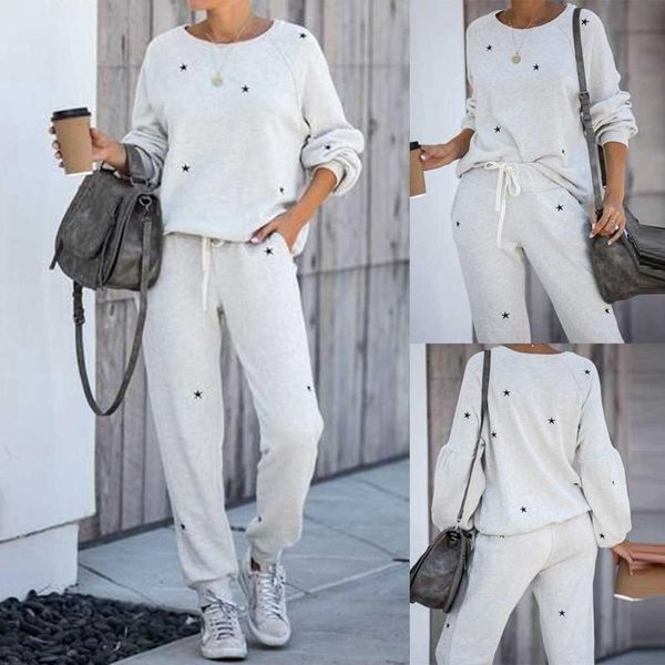 

gym clothing fashion women tracksuit pentagram print pants sets girl leisure wear lounge long sleeve jogger suits#11.20, White;black