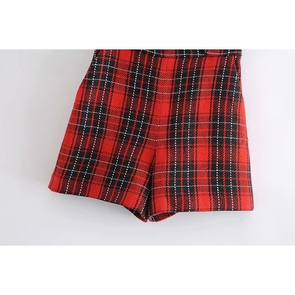 

2021 women's new red ies plaid buttons casual short pants 8yrk, White;black
