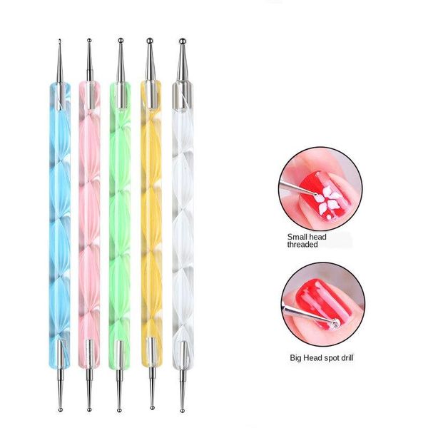 

dotting tools noq 5pcs/set pen nail brush for manicure professional handle rhinestone crystal acrylic, Silver