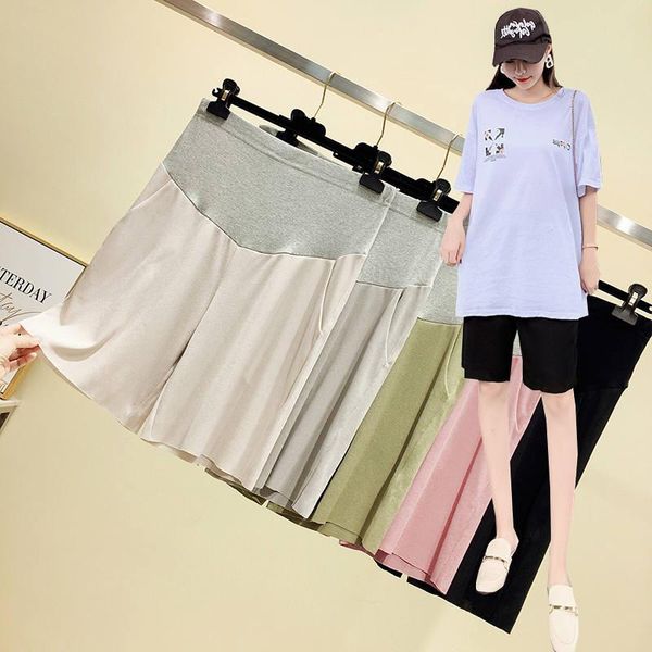

maternity bottoms summer pregnant women leggings loose wide leg waist belly pants solid color half length casual sports trousers shorts, White
