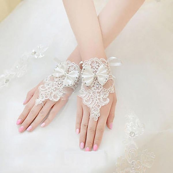 

five fingers gloves fingerless christmas drill lace bowknot brides gift wedding floral decoration women, Blue;gray