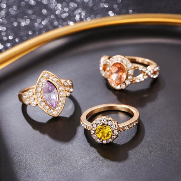

wedding rings 3pcs/set gold color evil eye sets for women vintage boho colorful crystal knuckle ring set female party jewelry gift, Slivery;golden