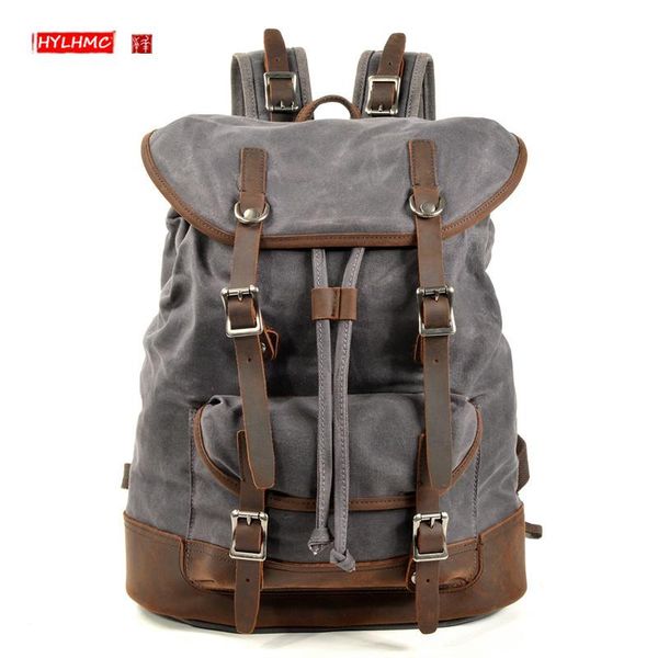 

backpack canvas stitching leather men backpacks male outdoor waterproof travel large capacity sports bag student computer bags