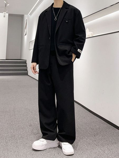 

men drop shoulder patch detail coat & pants m1pl#, Gray