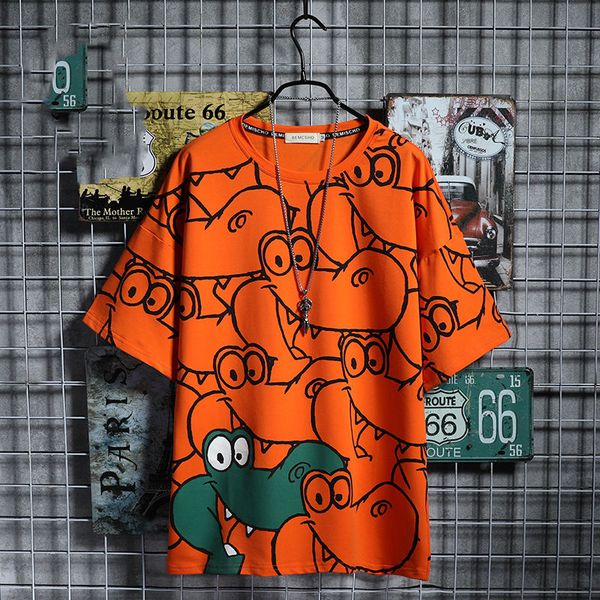 

2021 new de manga curta engraado dos desenhos animados da crocodilo do vero t camisa solta japo camiseta q2s6, White;black