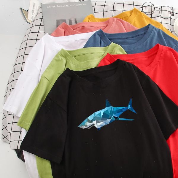 

fun abstract shark print cool short sleeve t shirt female comfortable breathable hipster o neck large size tshirt, White