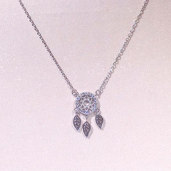 

pendant necklaces vintage style all matching hollowed zircon net leaf dangle pure 925 sterling silver cute women necklace