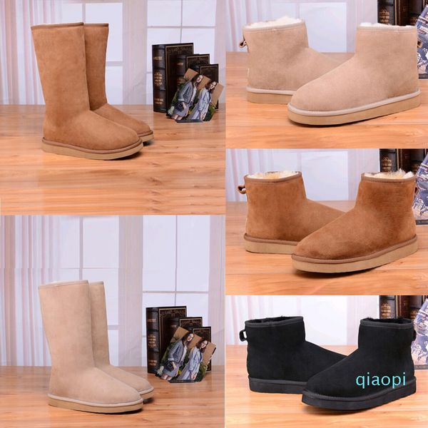 Luxus-Damen-Schneestiefel, Winterstiefel, klassischer Mini-Knöchel, kurze Damen-Mädchen-Schuhe, Khaki, dreifach schwarz, Kastanie, Marineblau, Beige, Sportschuhe