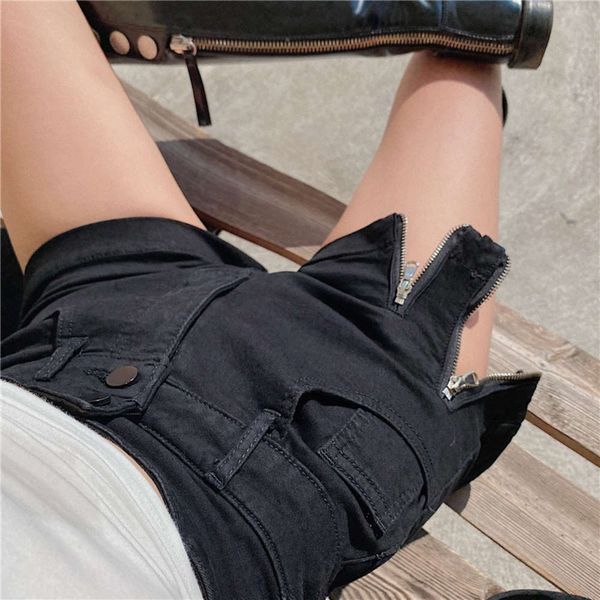 

high waist denim shorts women's spring and autumn 2021, White;black
