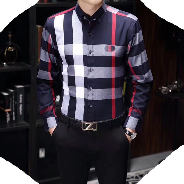 

men's dress shirts designers menswear fashion society red check men solid color business casual long sleeve -3xl #05, White;black