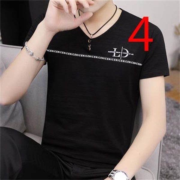 

Authentic 2021 Summer New Men's Short-sleeved T-shirt V-neck Trend Cotton Slim Korean Version of the Tide Brand Half-sleeved s AJYO, White;black