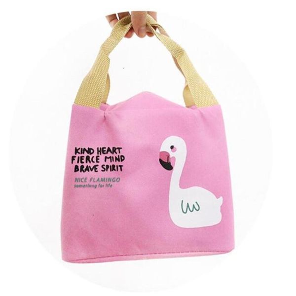 

thermal insulation bagcute flamingo lunchbox student kids lunch warmer bag aluminum foil food package waterproof portable tote bag cartoon g