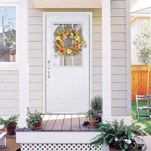 

decorative flowers & wreaths wild chrysanthemum peony wreath artificial flower door orange simulation silk garland household drop
