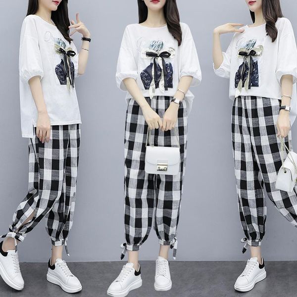 

women's two piece pants summer large size casual set and survetement femme 2 ensemble deux pieces clothes for women, White