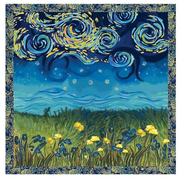 

scarves women luxury 100% silk wraps soft smooth vogah oil painting shawl cape head for hair wrapping 106*106cm, Blue;gray