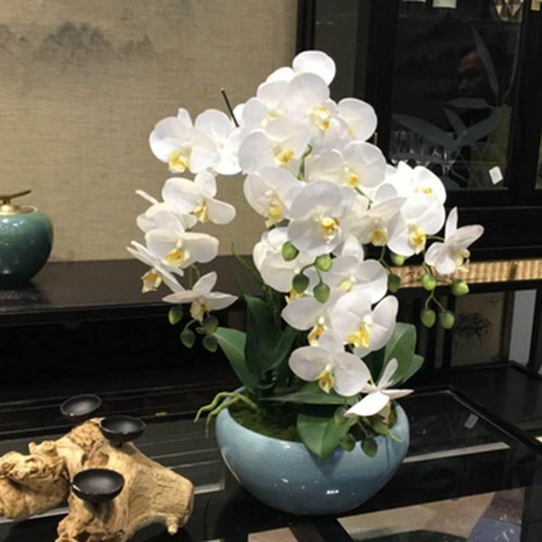 

decorative flowers & wreaths wicca 1pc artificial orchid with leaves fake moth flor butterfly for home wedding party diy decoration flores