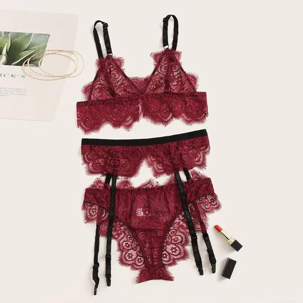 

bras sets floral lace garter lingerie set women intimates 2021 underwire transparent bra and thongs underwear b4, Red;black