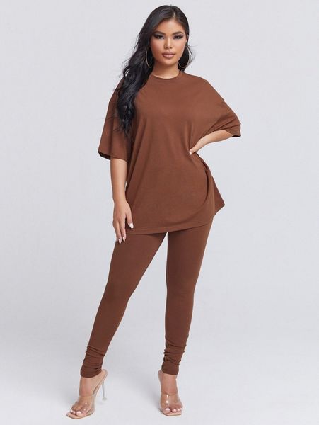 

solid drop shoulder tee & leggings j5wn#, White