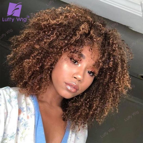 

hair bulks afro kinky curly highlight human brazilian machine made o scalp with bangs for black women luffy