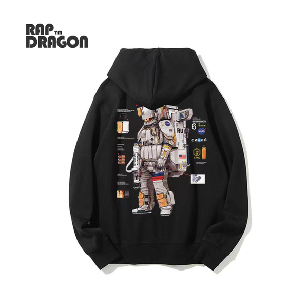 

2021 men's hoodie harajuku print pullover hip hop cotton oversized loose thin spaceman streetwear couple black white autumn new