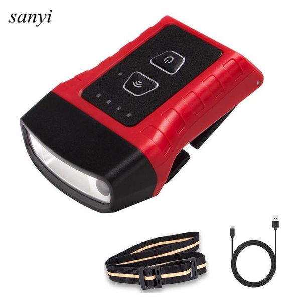 

headlamps sensor hat headlight led headlamp cob cap lights finger induction head lighting clip on light night fishing