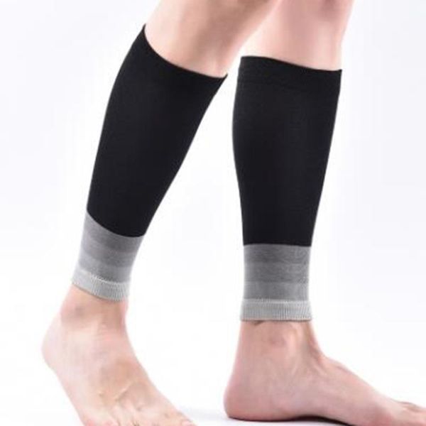 

sports socks brothock compression shin guard pressure thin calf cycling running sock nylon basketball football leggings sleeves, Black
