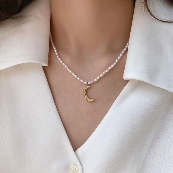 

pendant necklaces necklace moon are fashionable retro freshwater pearl clavicle chain lady for women metal, Silver