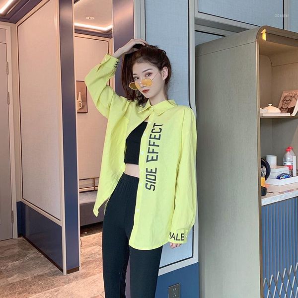

autumn korean fashion chic blouse blusas mujer womens clothing 2021 long sleeved loose harajuku bf vintage letter shirt women's blouse, White