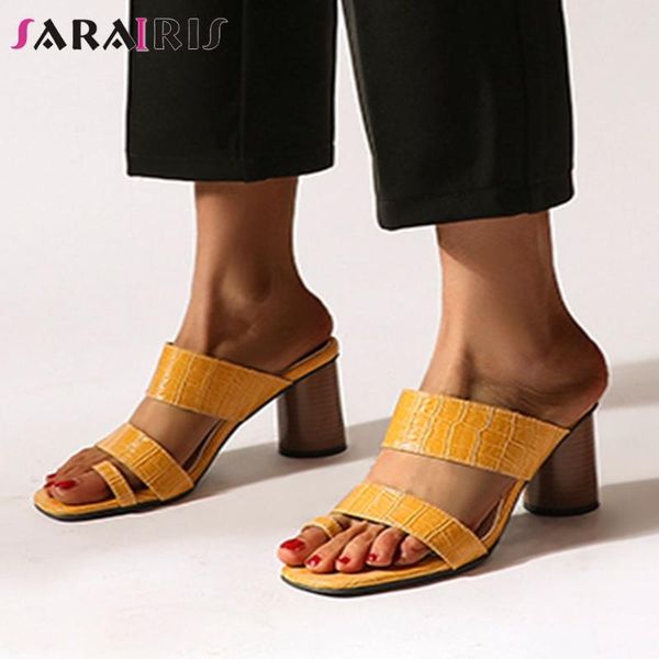 

slippers sarairis ladies daily casual slip-on flip flop concise high heels women summer elegant peep toe shoes woman, Black