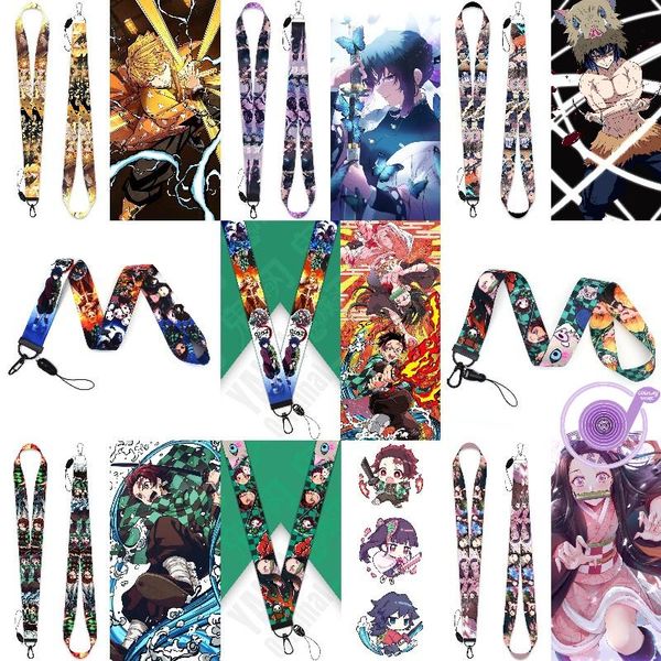 

keychains anime demon slayer kimetsu no yaiba keyring lanyard streamer bag pendant neck strap for id badge phone holder cosplay xmas gift, Silver