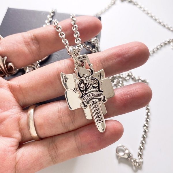 

factory wholesale s925 silver croix sword three piece necklace men's and women's sword pendant trend hea/rtsch/rome