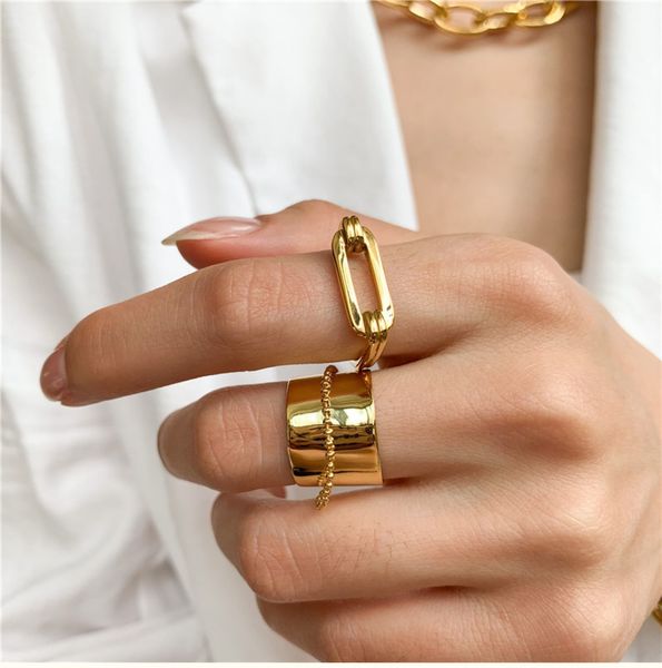 Латунь с 18 k Gold Band Chaked emailing Rings Punk Designer T Show Club Cocktail Party Ins Readive Elegance Япония Корейский