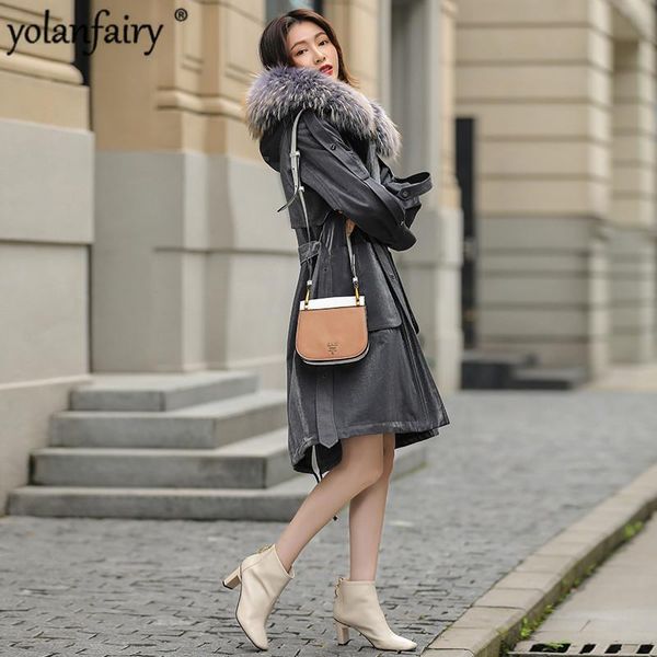 

women's fur & faux real coat women rex winter korean parka long jacket abrigos mujer invierno 2021 yy830, Black