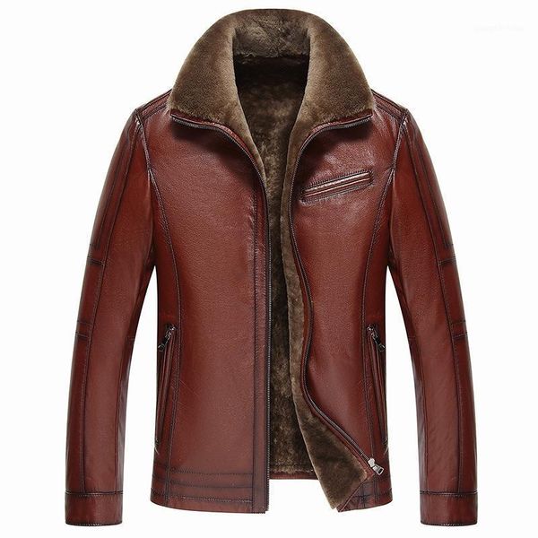 

men's leather & faux jacket short father's lamb fur integrated, Black