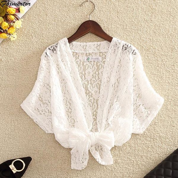 

women's blouses & shirts women summer kimono cardigan hollow out transparent sun blouse 2021 chiffon loose short shirt solid beach cove, White