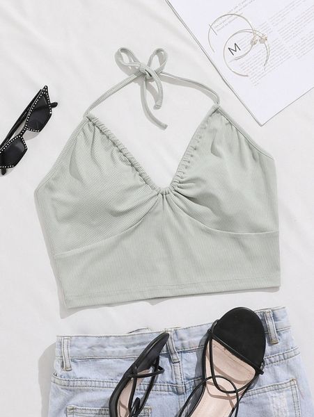 

rib-knit crop halter n5dw#, White