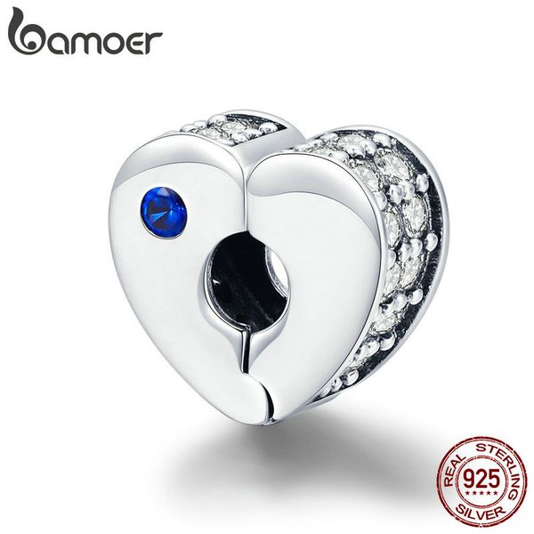 

bamoer real 925 sterling silver love es charms heart clasp beads fit women silver bracelets diy jewelry making scc890 q0531, Black
