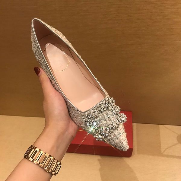 

2021ss women temperament sandals real leather womens sandal 6.5cm highs heels shoes with drill decoration shining fashion popular 6 colors w, Black