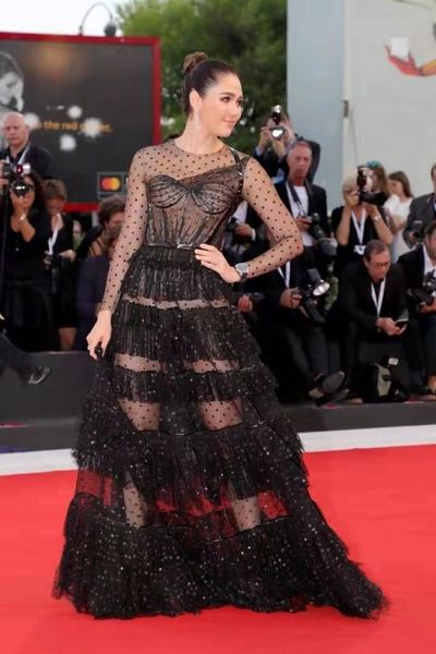 

new black autumn sequins see through mesh frilly long sleeve elegant neck dress vintage track party 0r0z, White