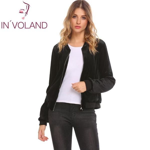 

women's jackets with women up short jacket club fashion bomber collar velvet zip stand sleeve casual front regular long pocket solid, Black;brown