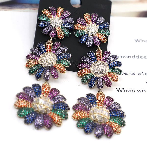 

dangle & chandelier bilincolor daisy flower long big drop earring for women, Silver