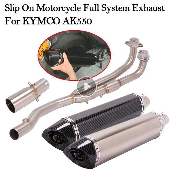 

motorcycle exhaust system 570mm full slip on for kymco ak550 ak 550 modified escape db killer muffler front mid middle link pipe