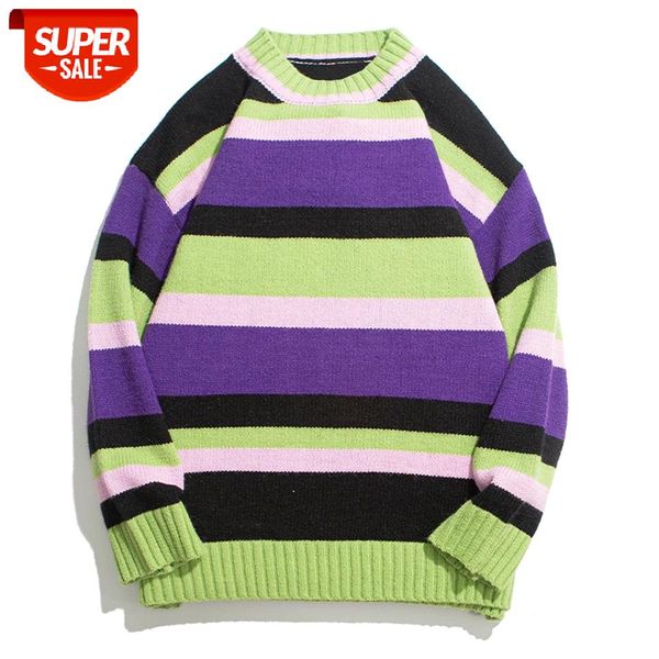 

mens streetwear pullover knitt sweater oversize harajuku vintage retro striped male sweater casual cotton men clothing #ff4y, White;black